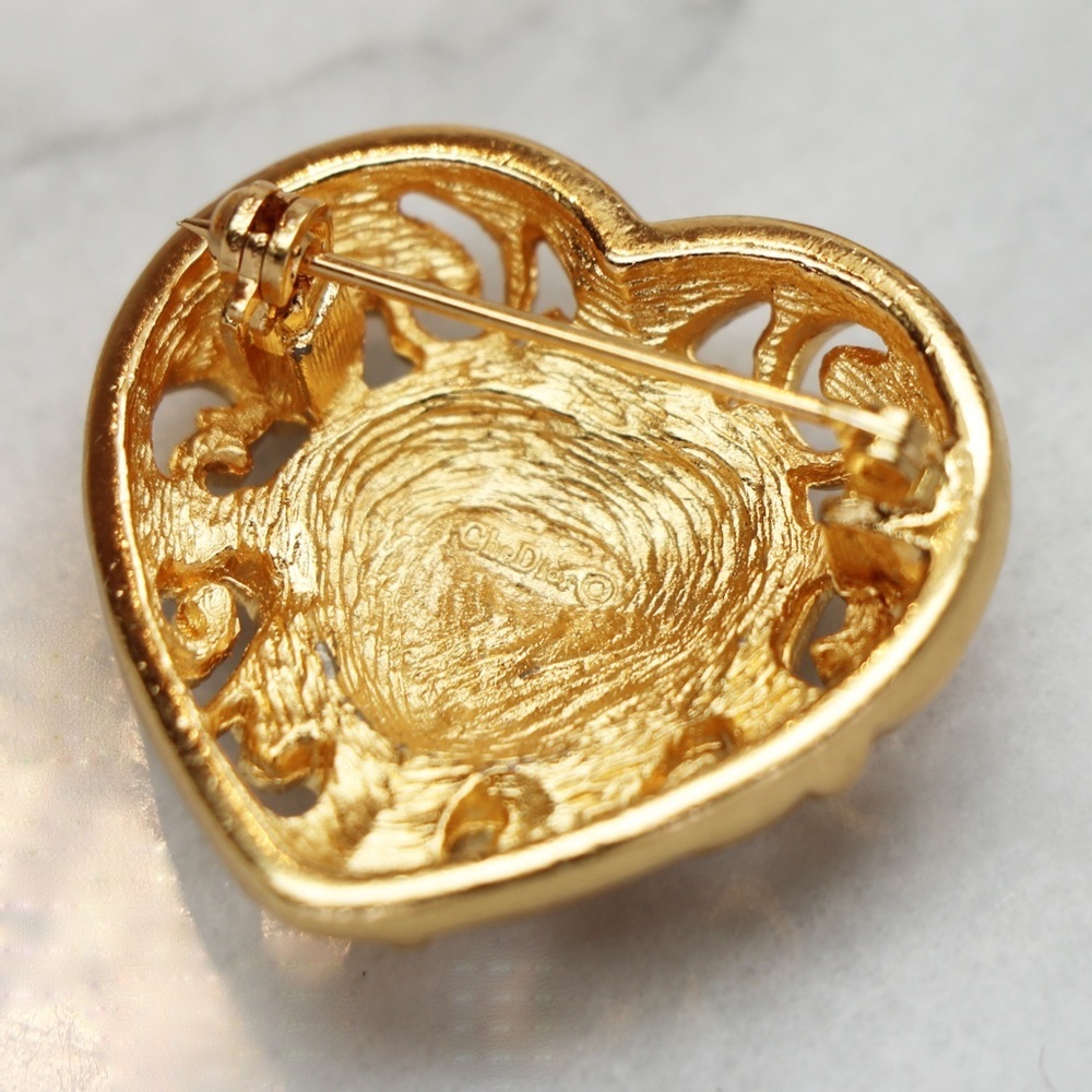 💖 Vintage Christian Dior Crystal Heart Brooch 💝 - Picture 8 of 16